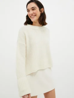 Asymmetric wool-blend pullover