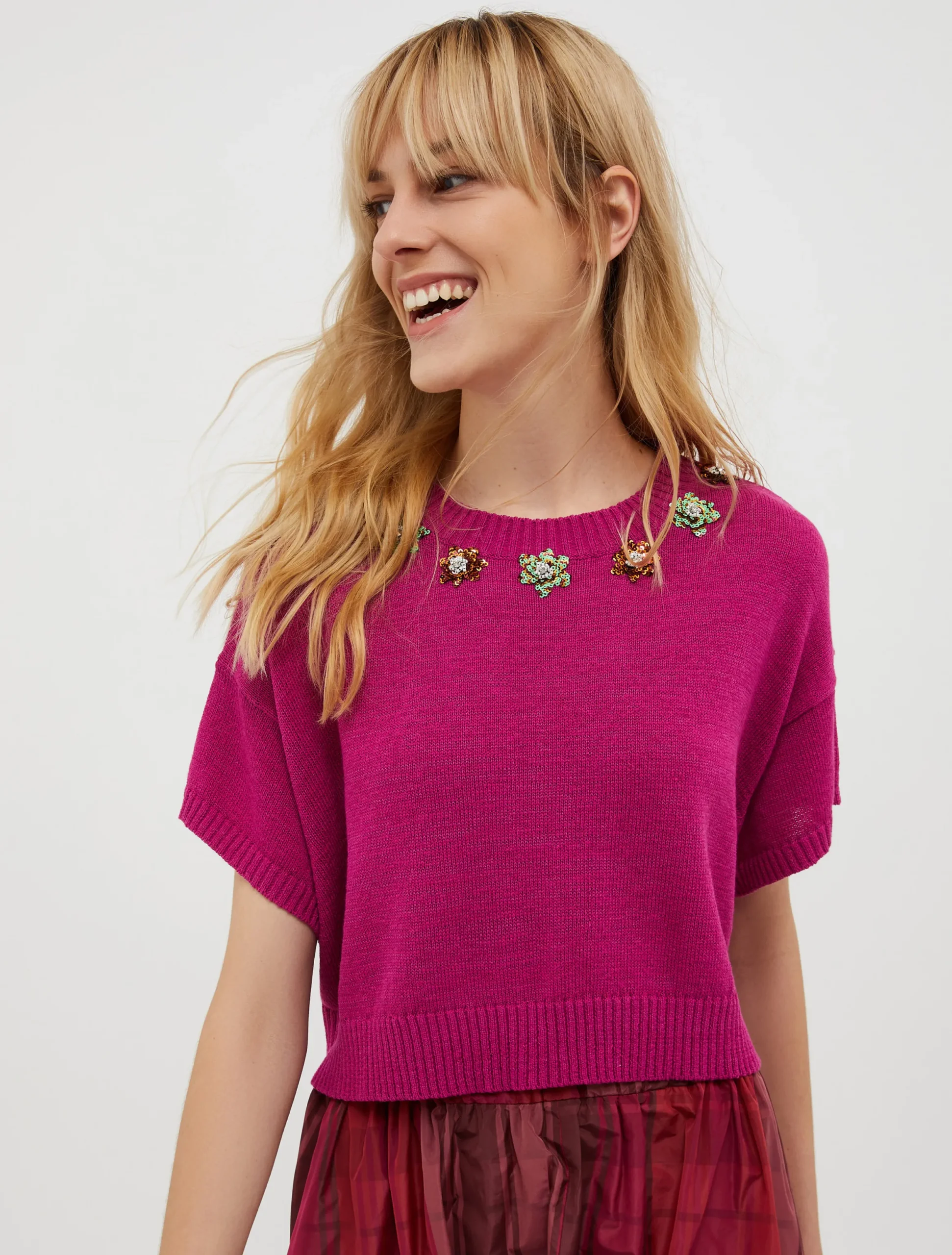 Beaded cotton-blend jumper