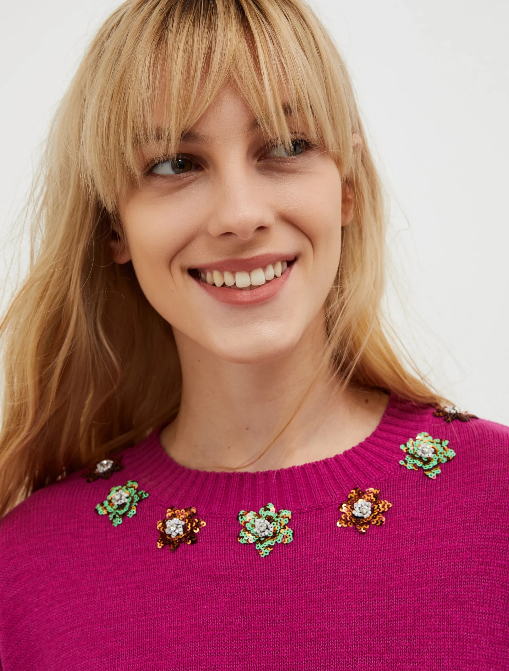 Beaded cotton-blend jumper