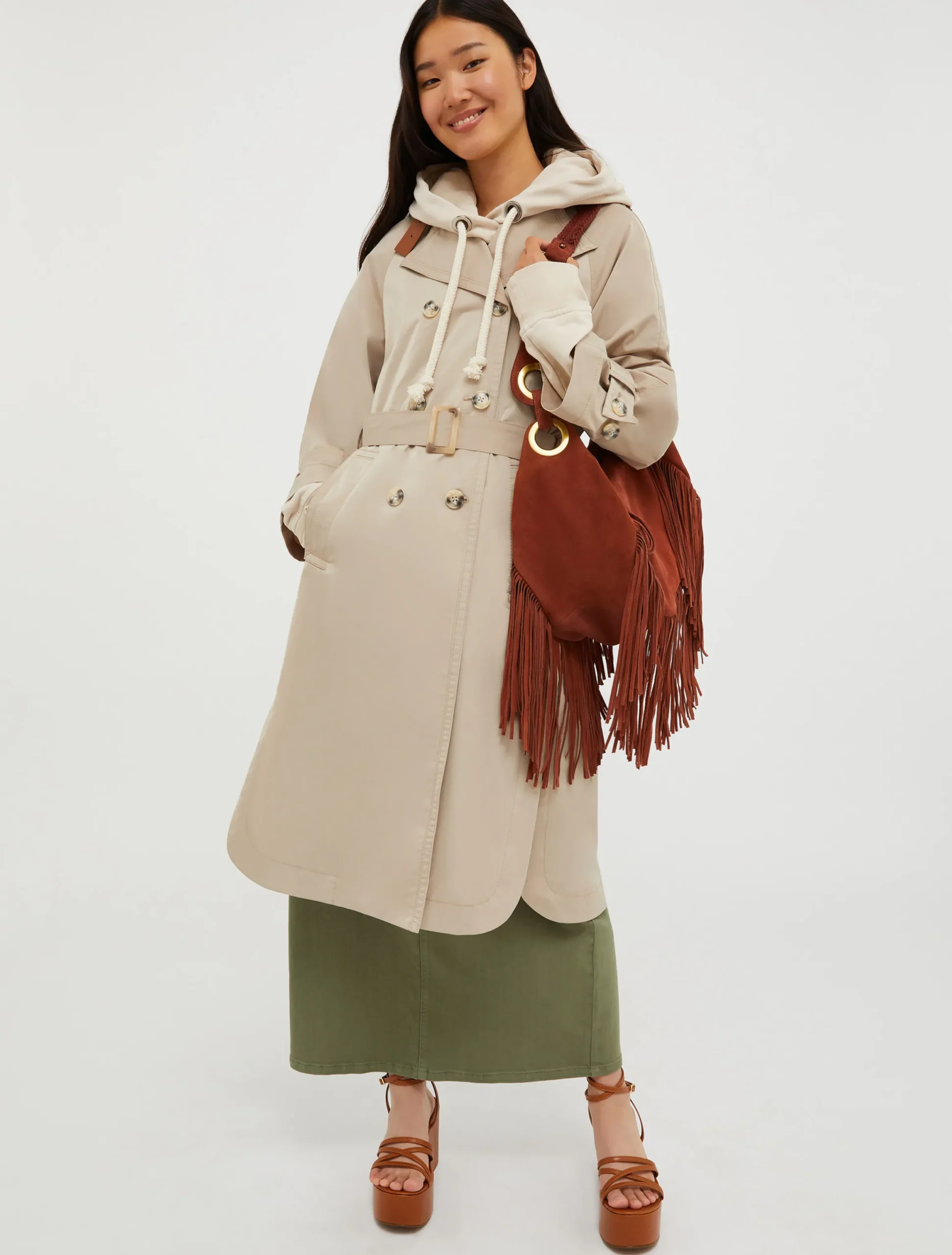 Belted midi trench coat