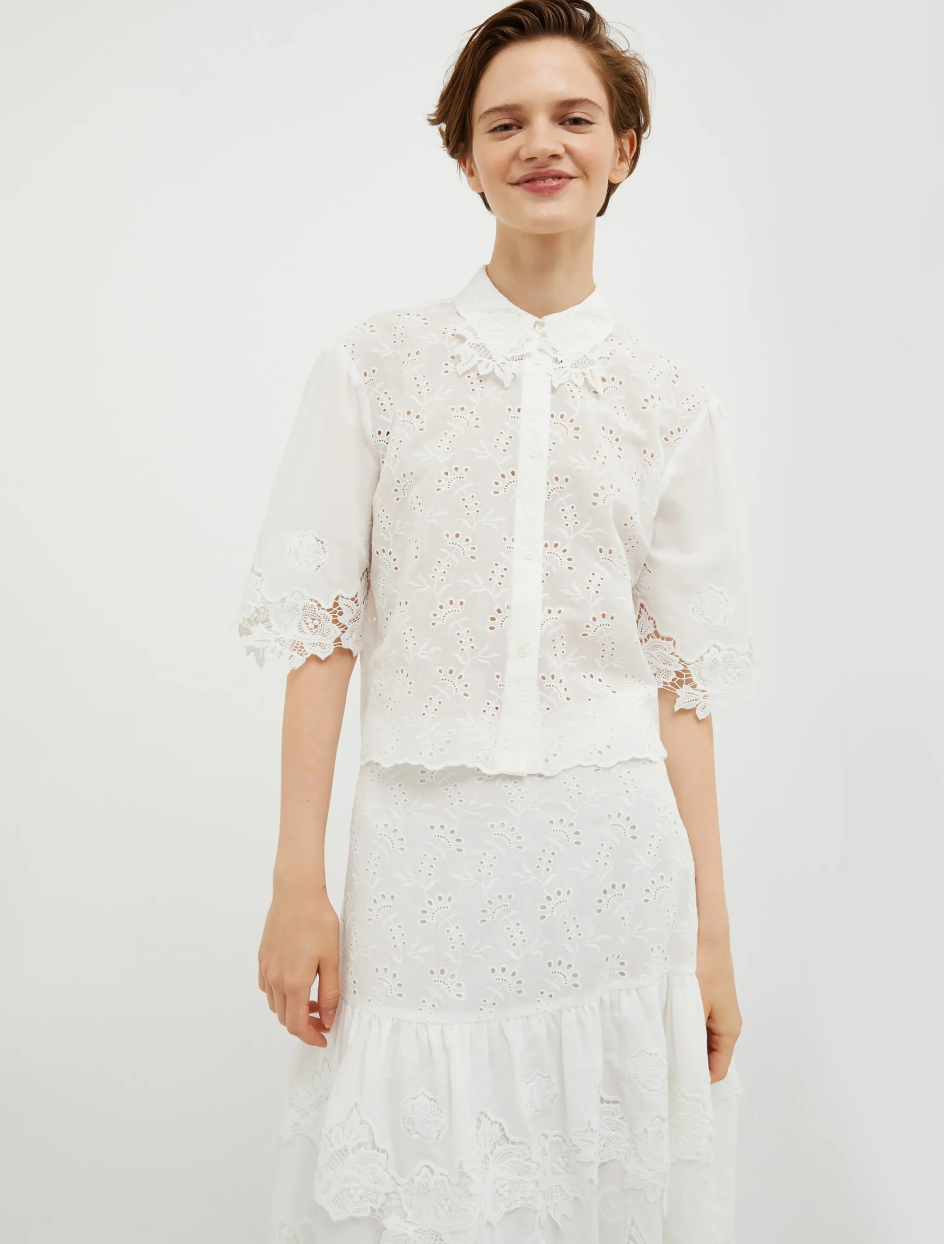 Broderie anglaise and lace shirt