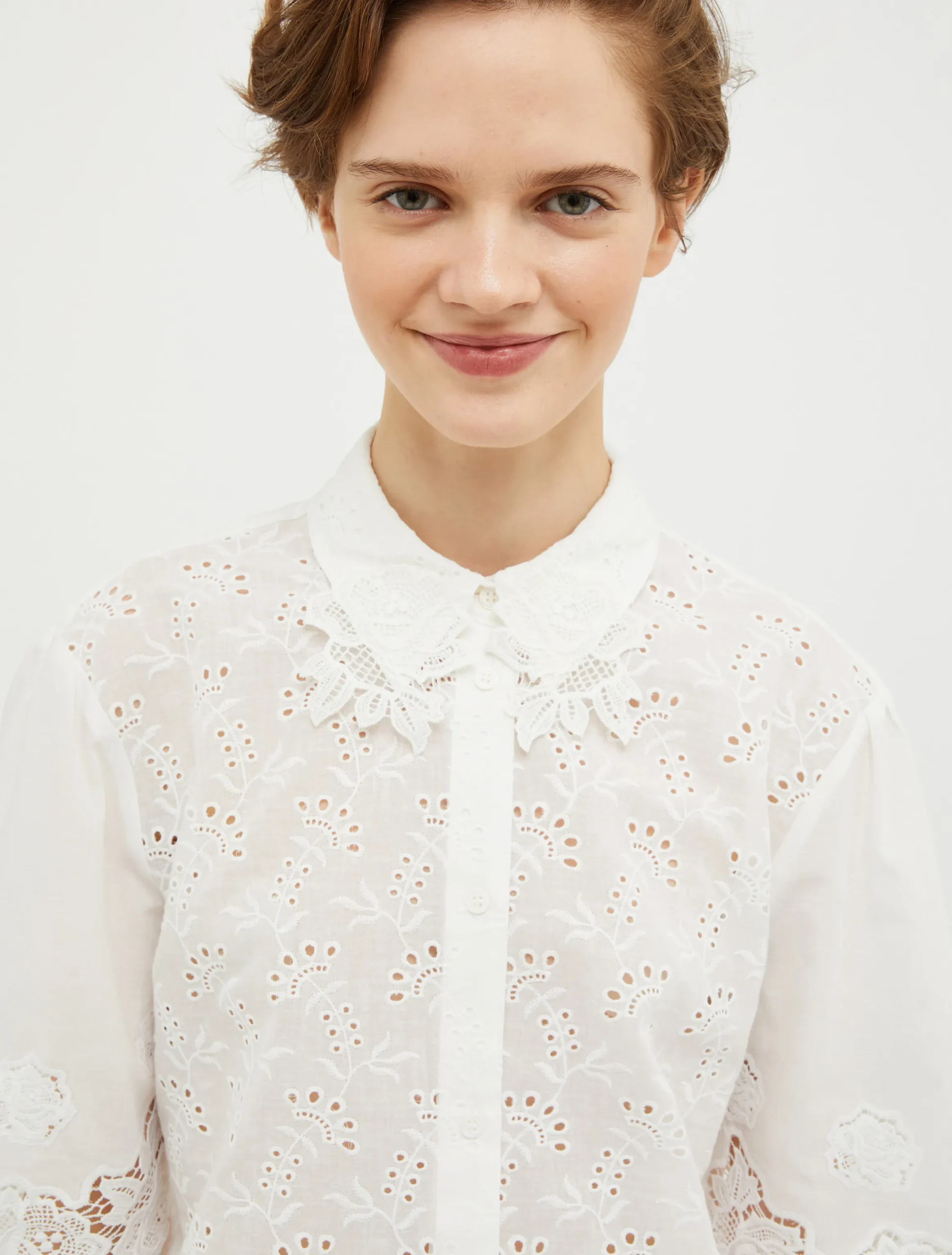 Broderie anglaise and lace shirt