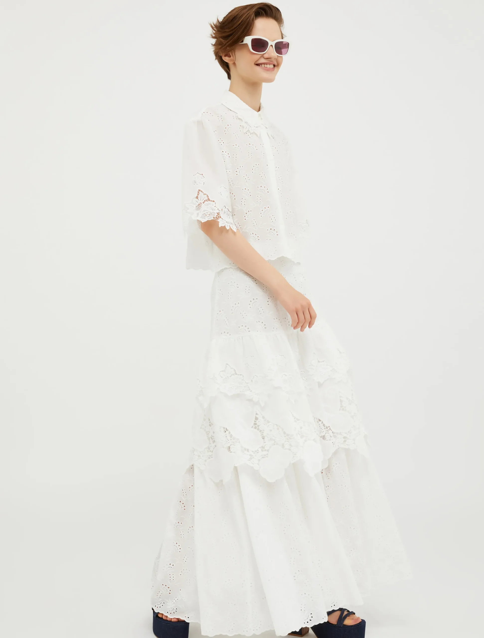Broderie anglaise and lace shirt