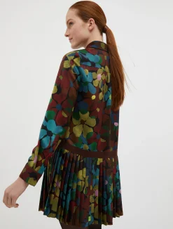 Camouflage-print satin shirt dress