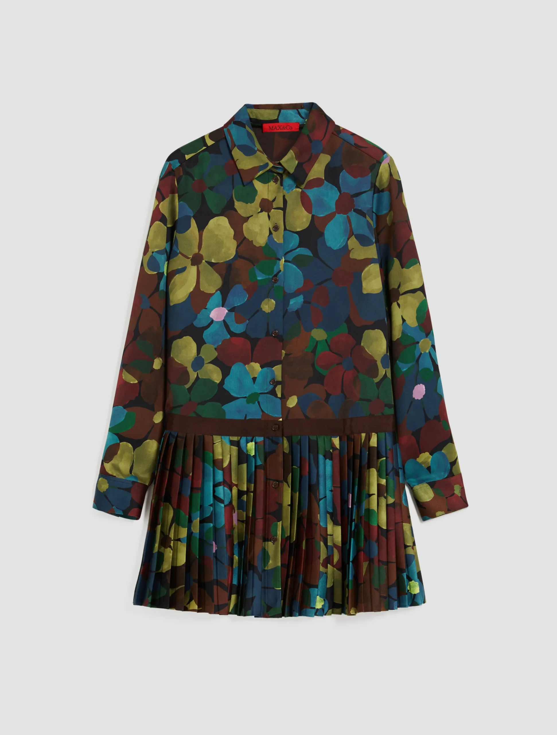 Camouflage-print satin shirt dress