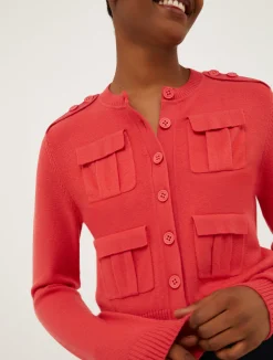 Cargo-pocket stretch-knit cardigan
