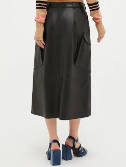 Coated-jersey cargo midi skirt