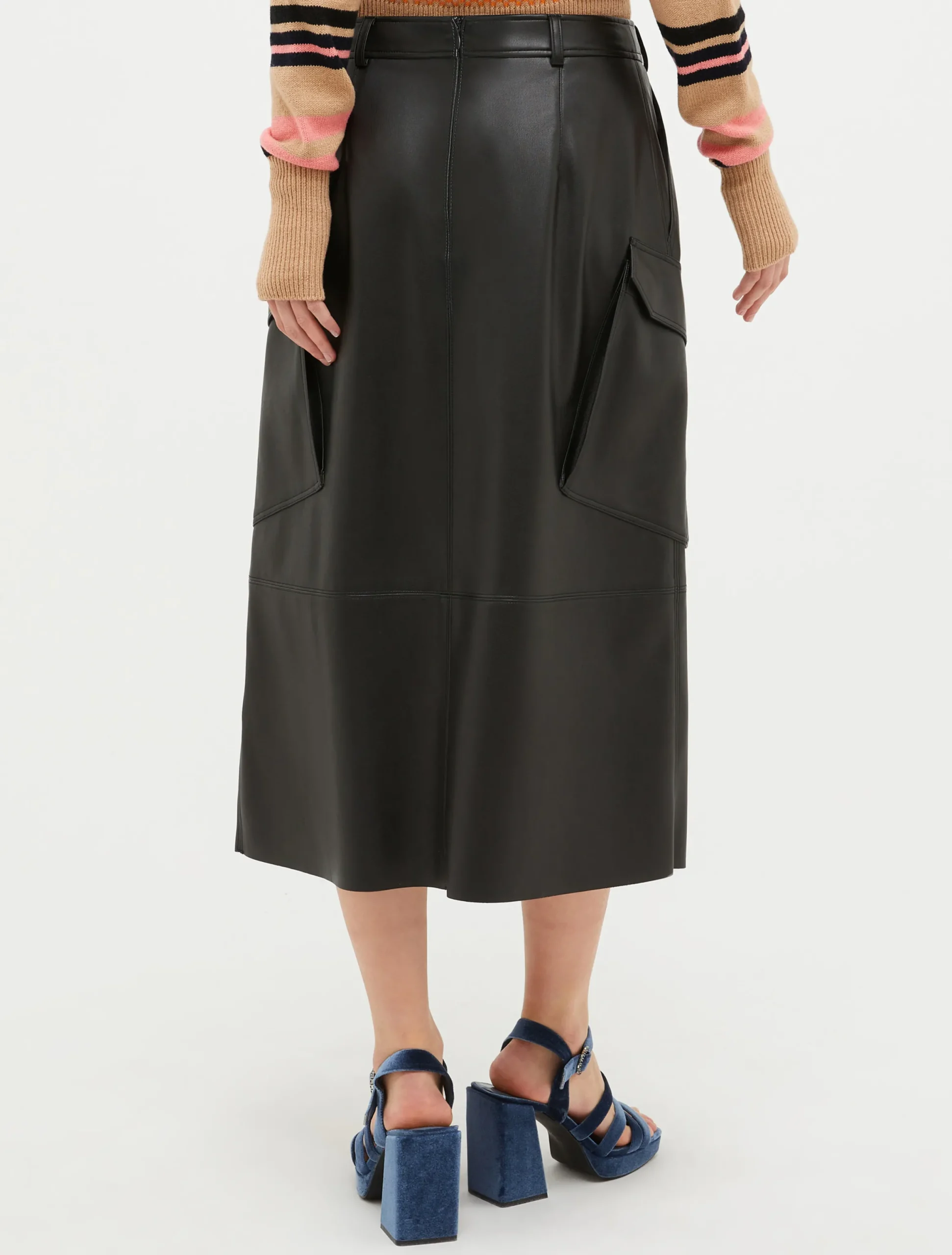 Coated-jersey cargo midi skirt