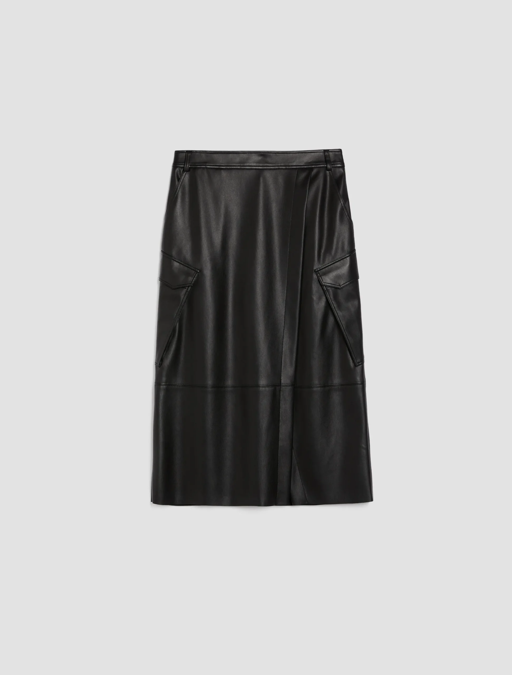 Coated-jersey cargo midi skirt