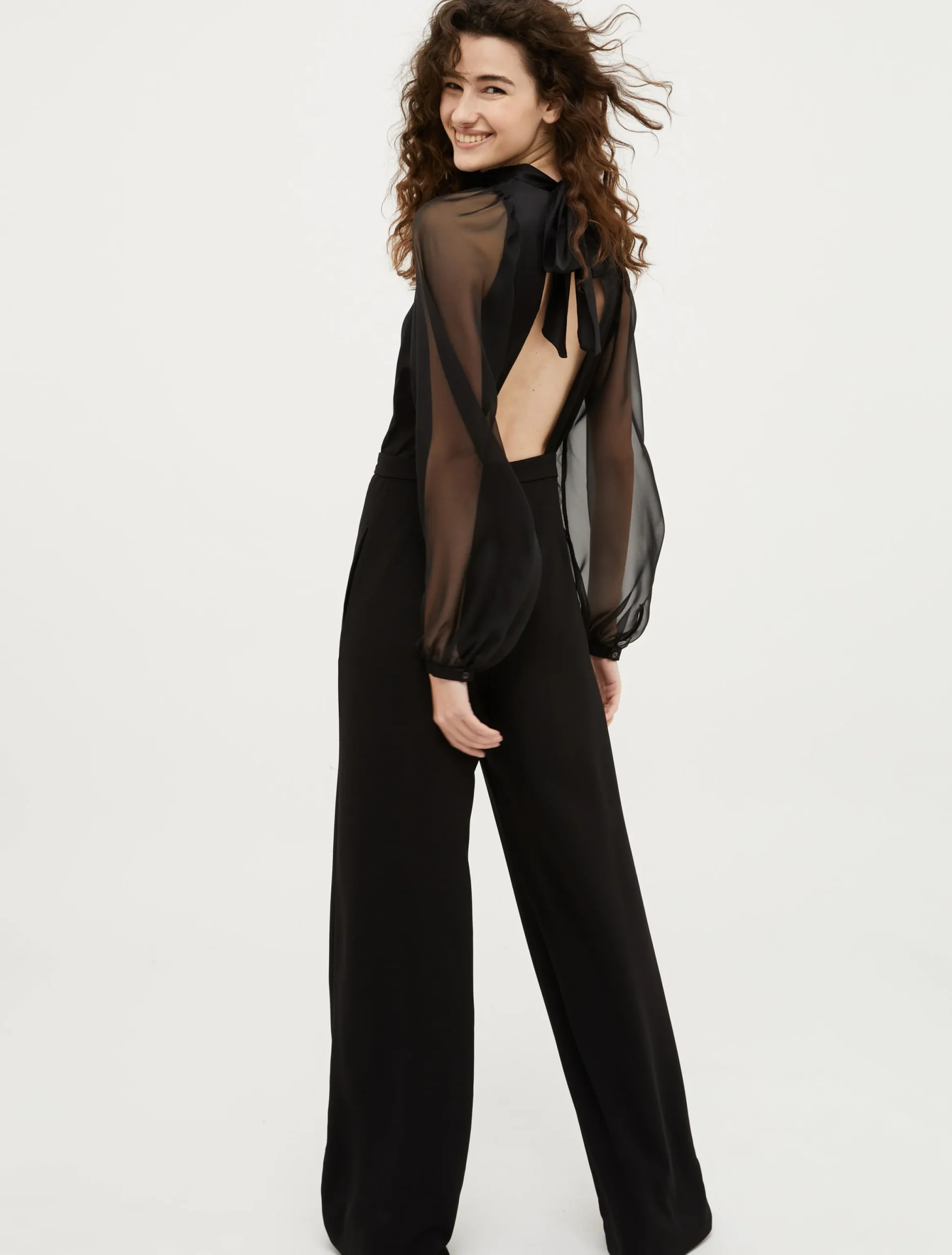 Crepe, satin and chiffon jumpsuit