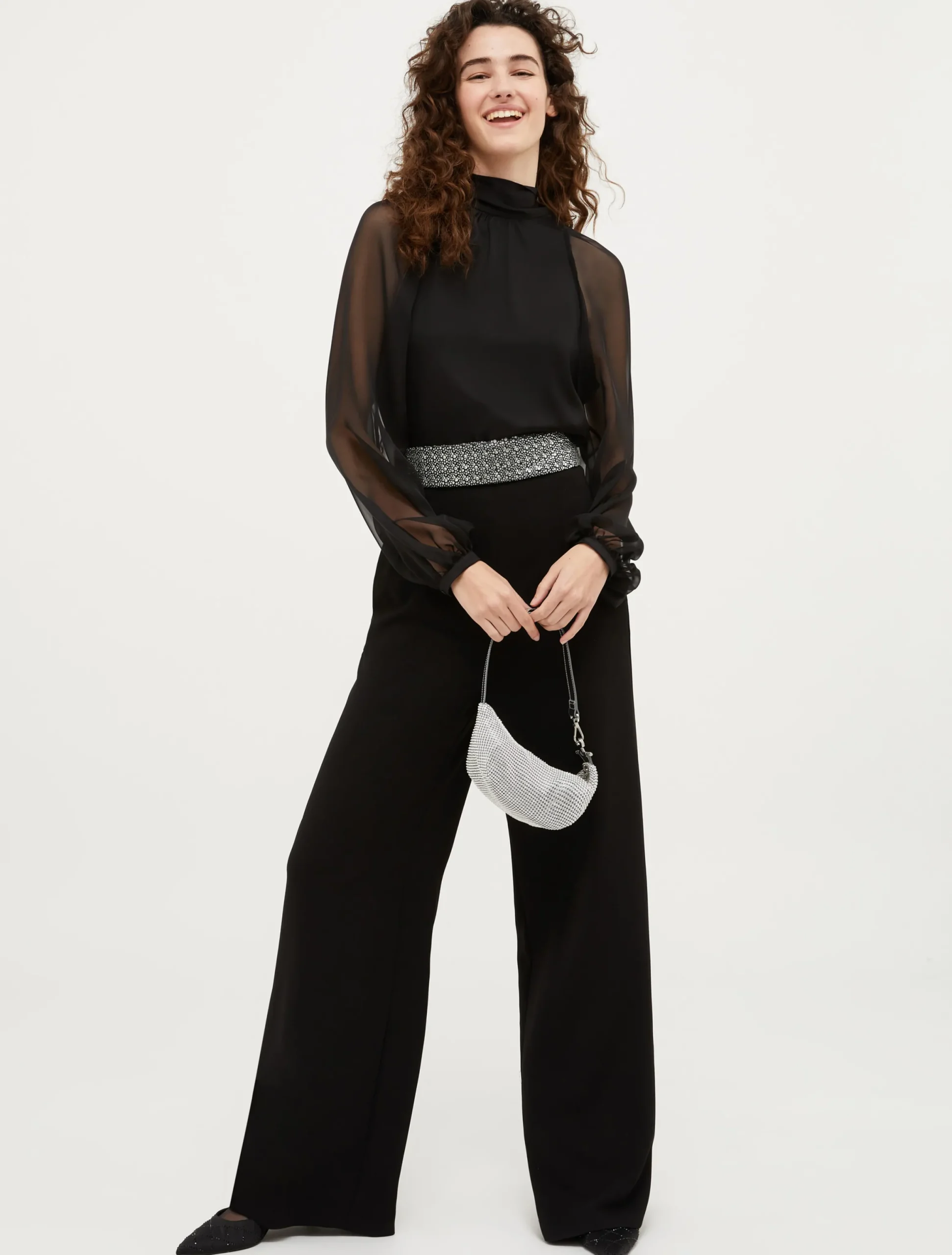 Crepe, satin and chiffon jumpsuit