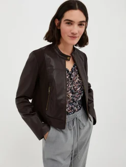 Cropped jersey and leather jacket
