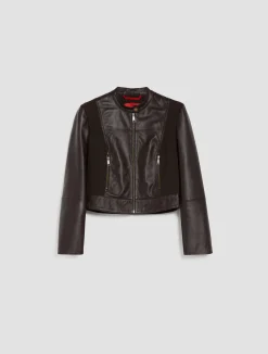 Cropped jersey and leather jacket