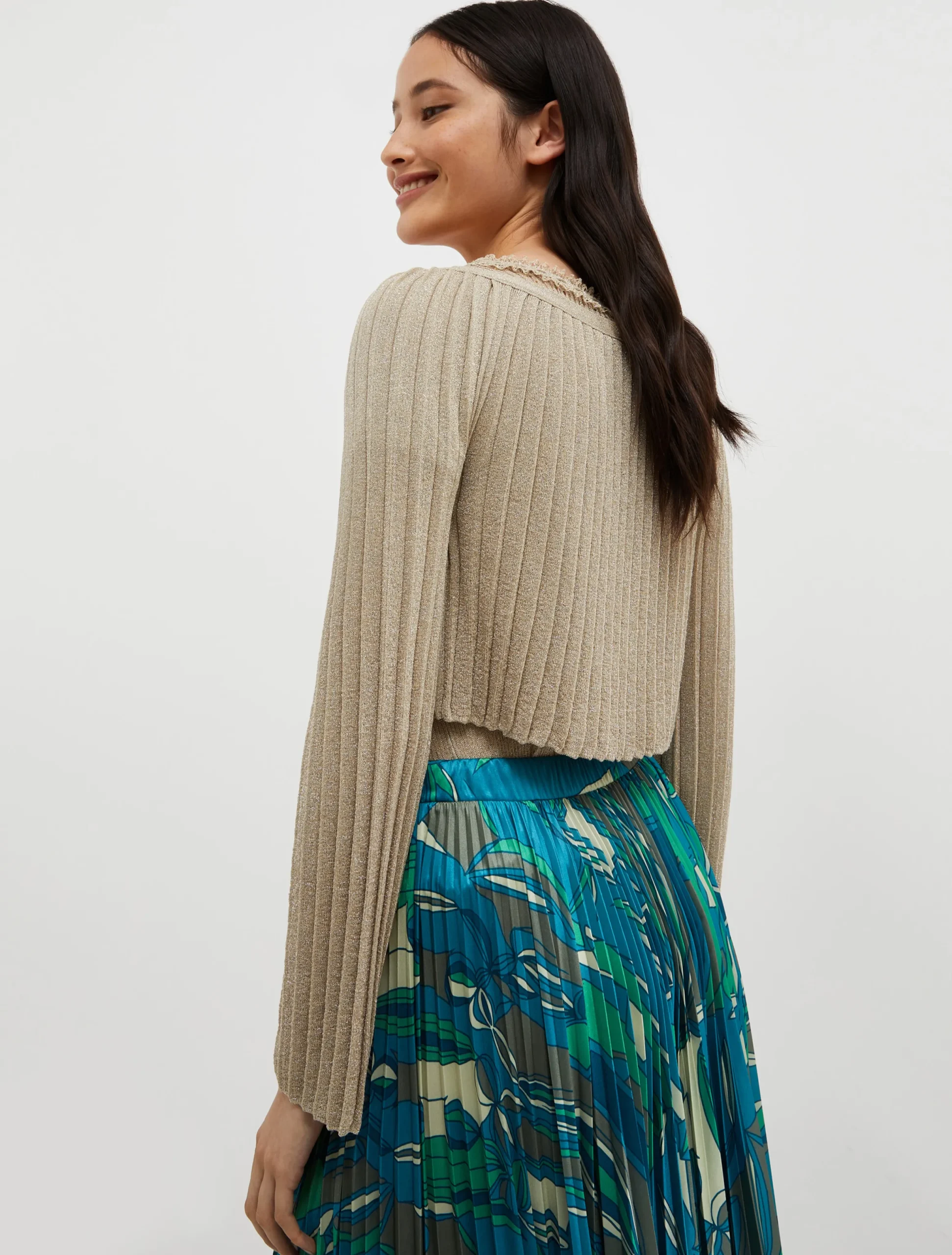 Cropped lurex-knit cardigan