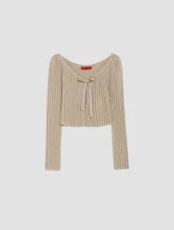 Cropped lurex-knit cardigan
