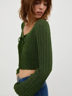 Cropped lurex-knit cardigan