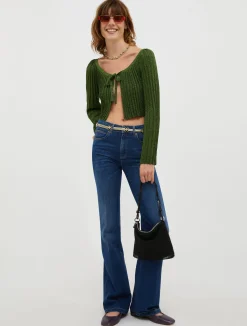Cropped lurex-knit cardigan