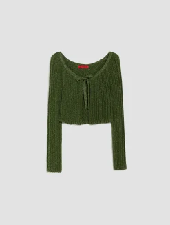 Cropped lurex-knit cardigan