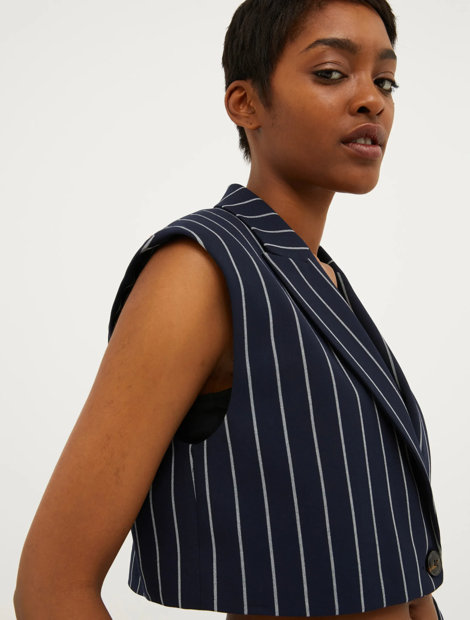 Cropped pinstriped waistcoat
