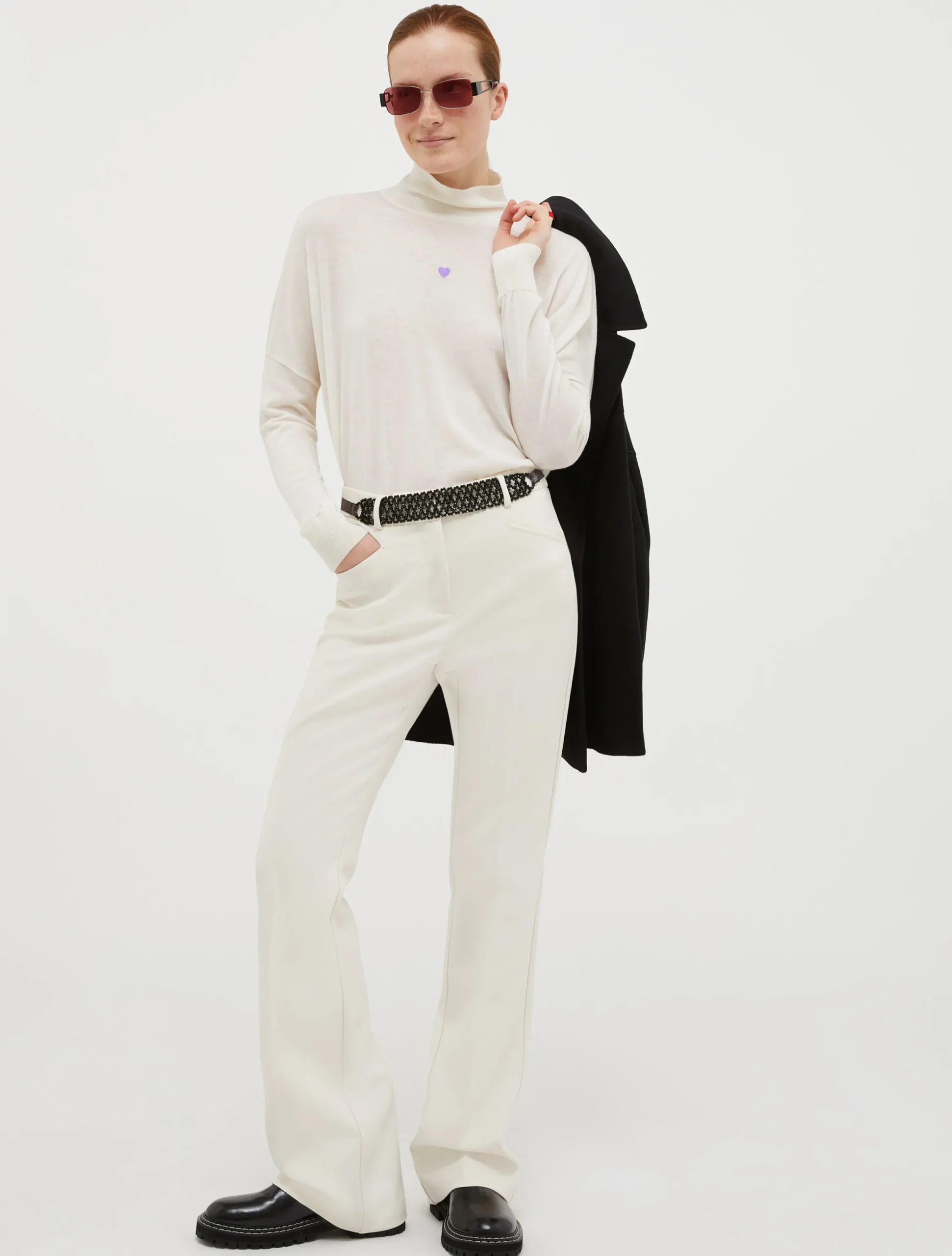 Double cloth bootcut trousers