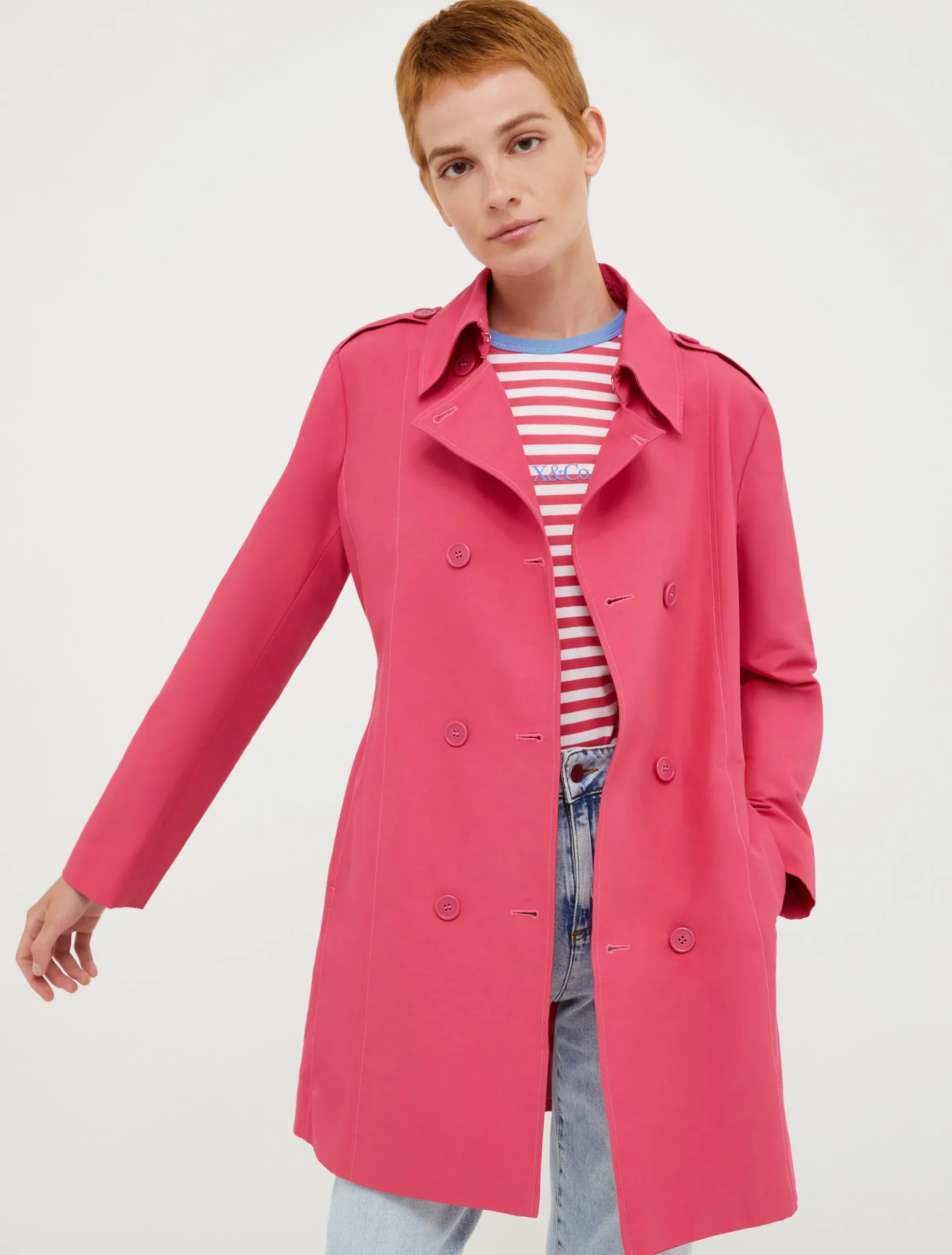 Double-breasted cropped trench coat