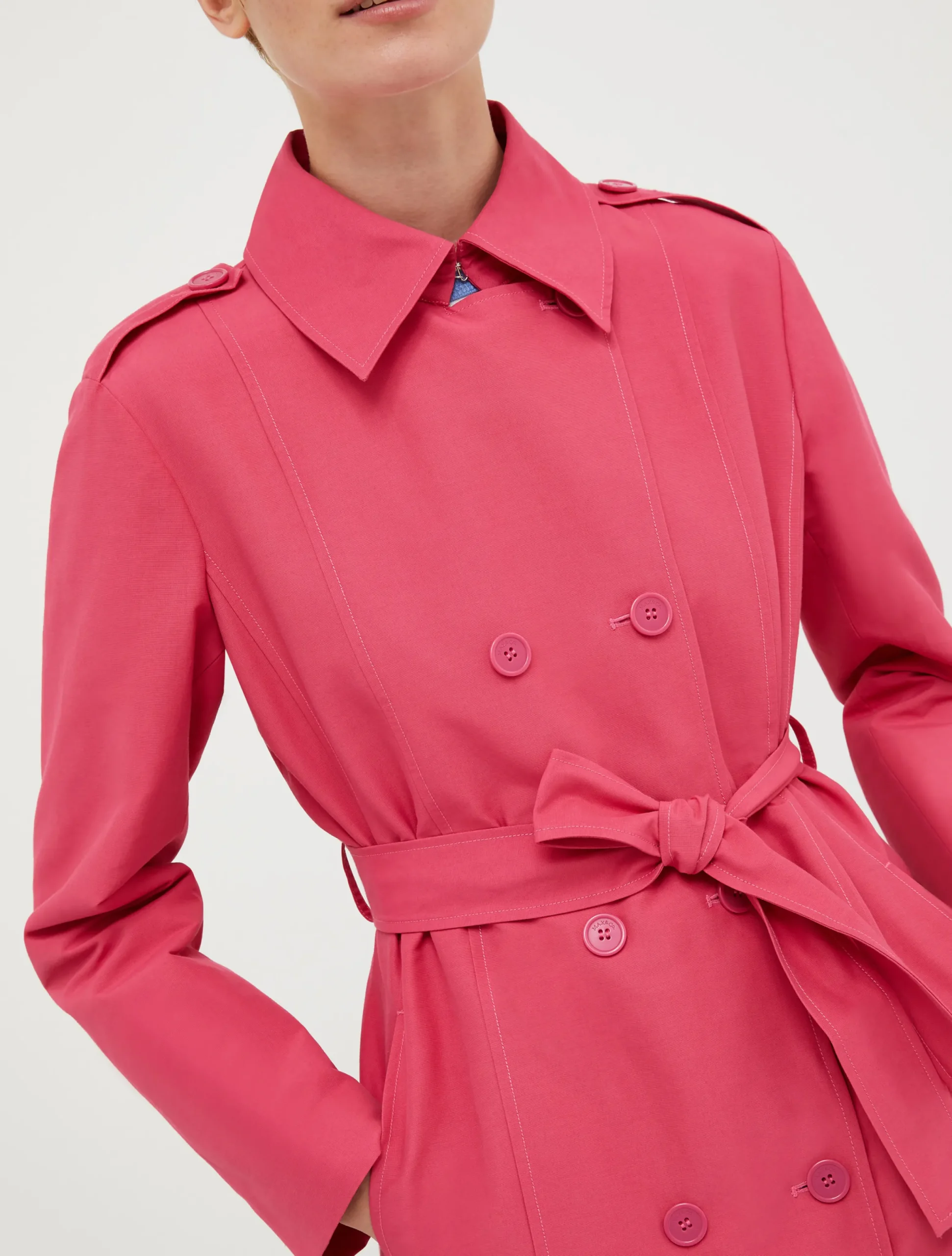 Double-breasted cropped trench coat
