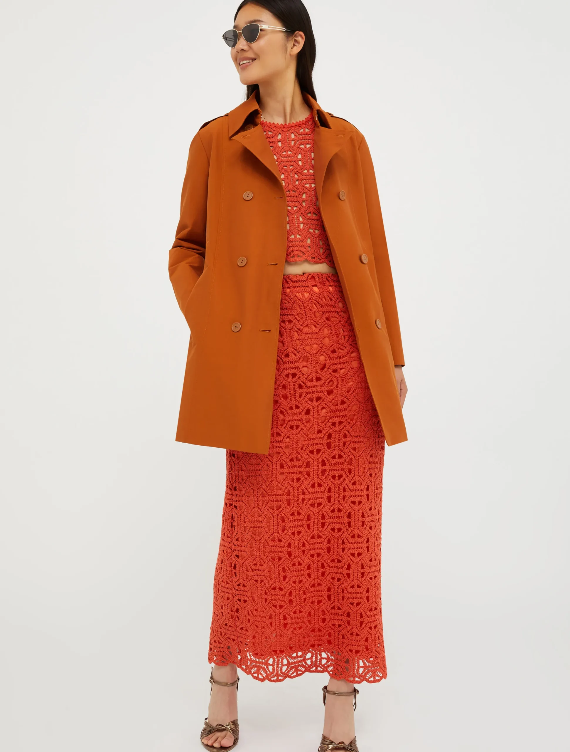 Double-breasted cropped trench coat