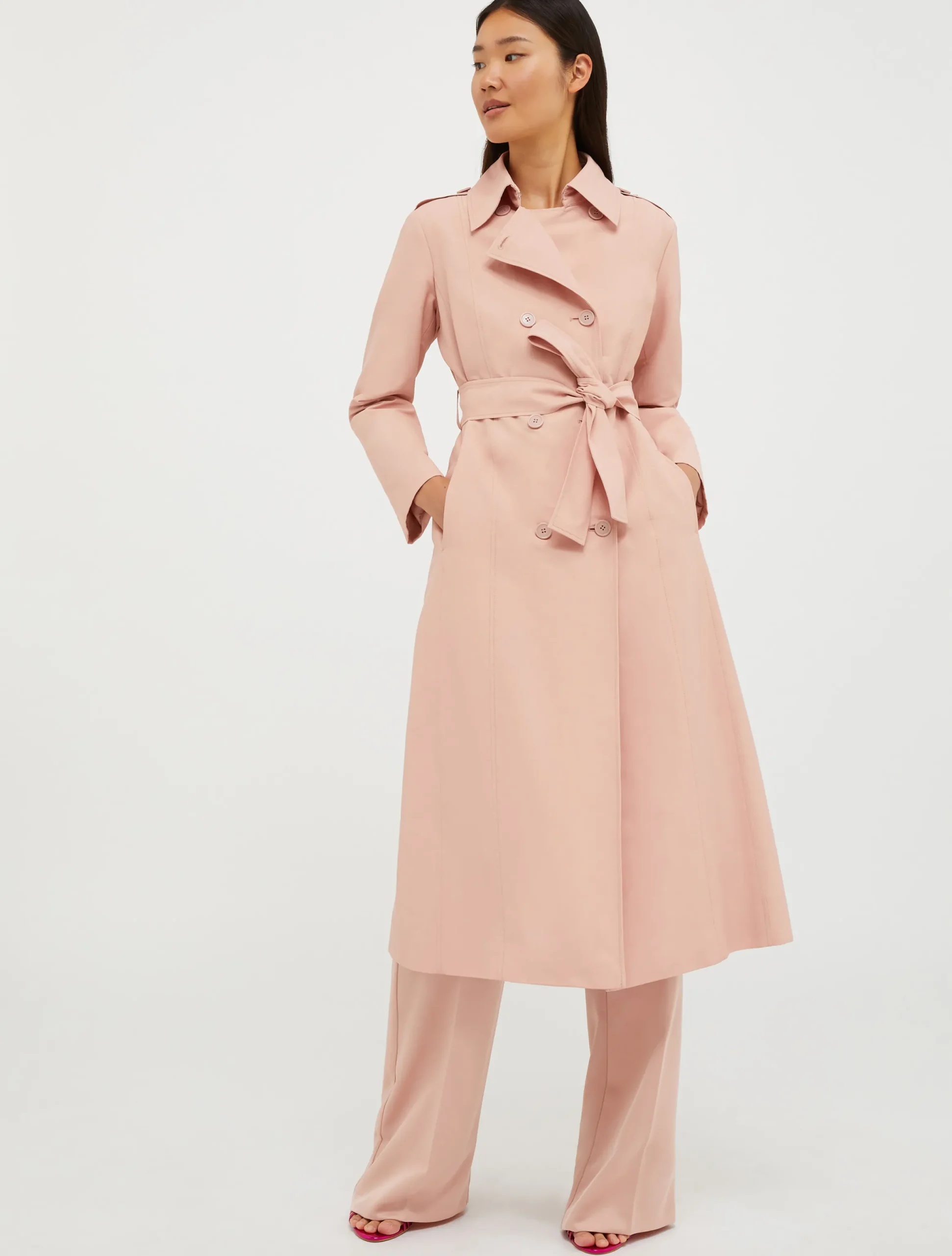 Double-breasted midi trench coat