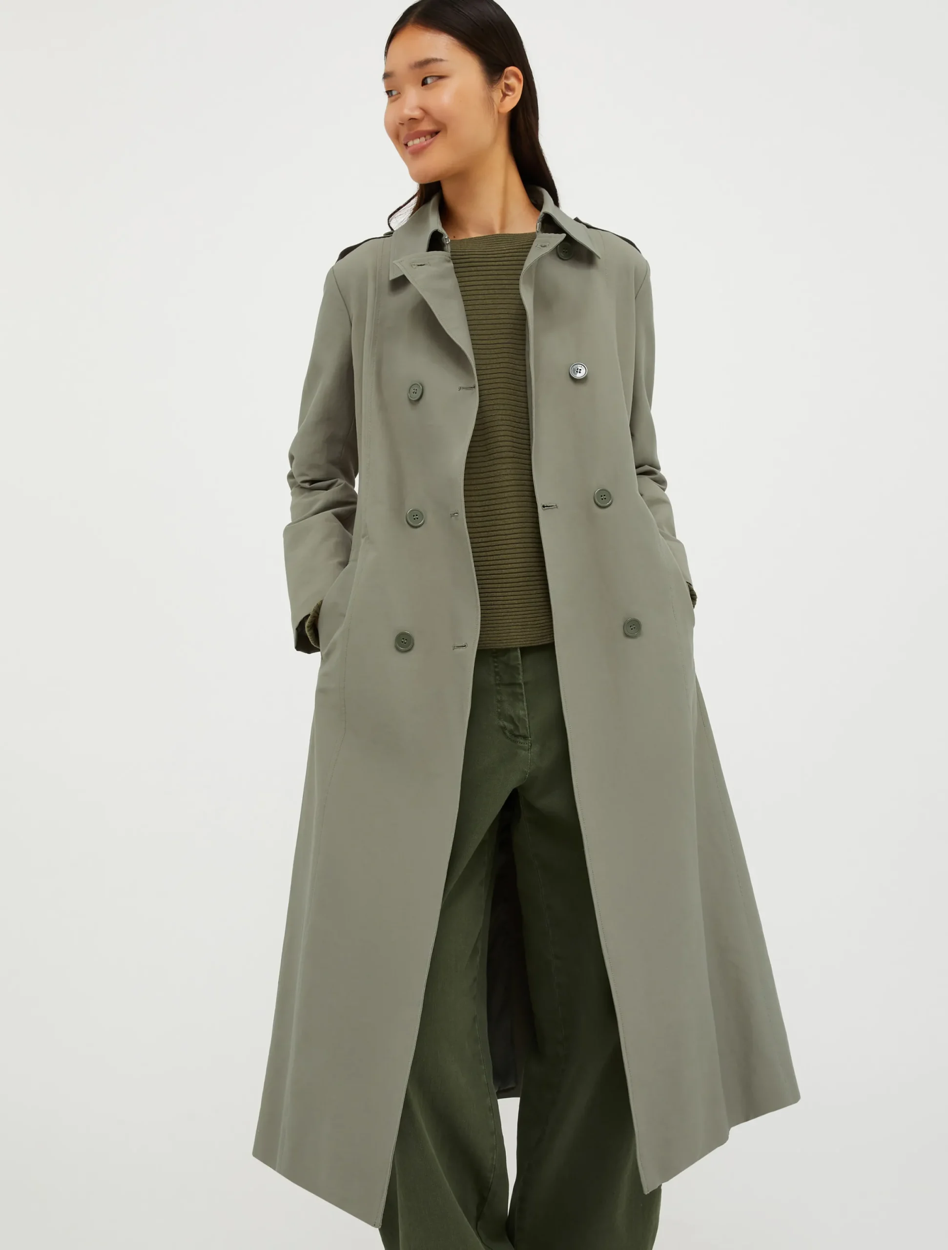 Double-breasted midi trench coat