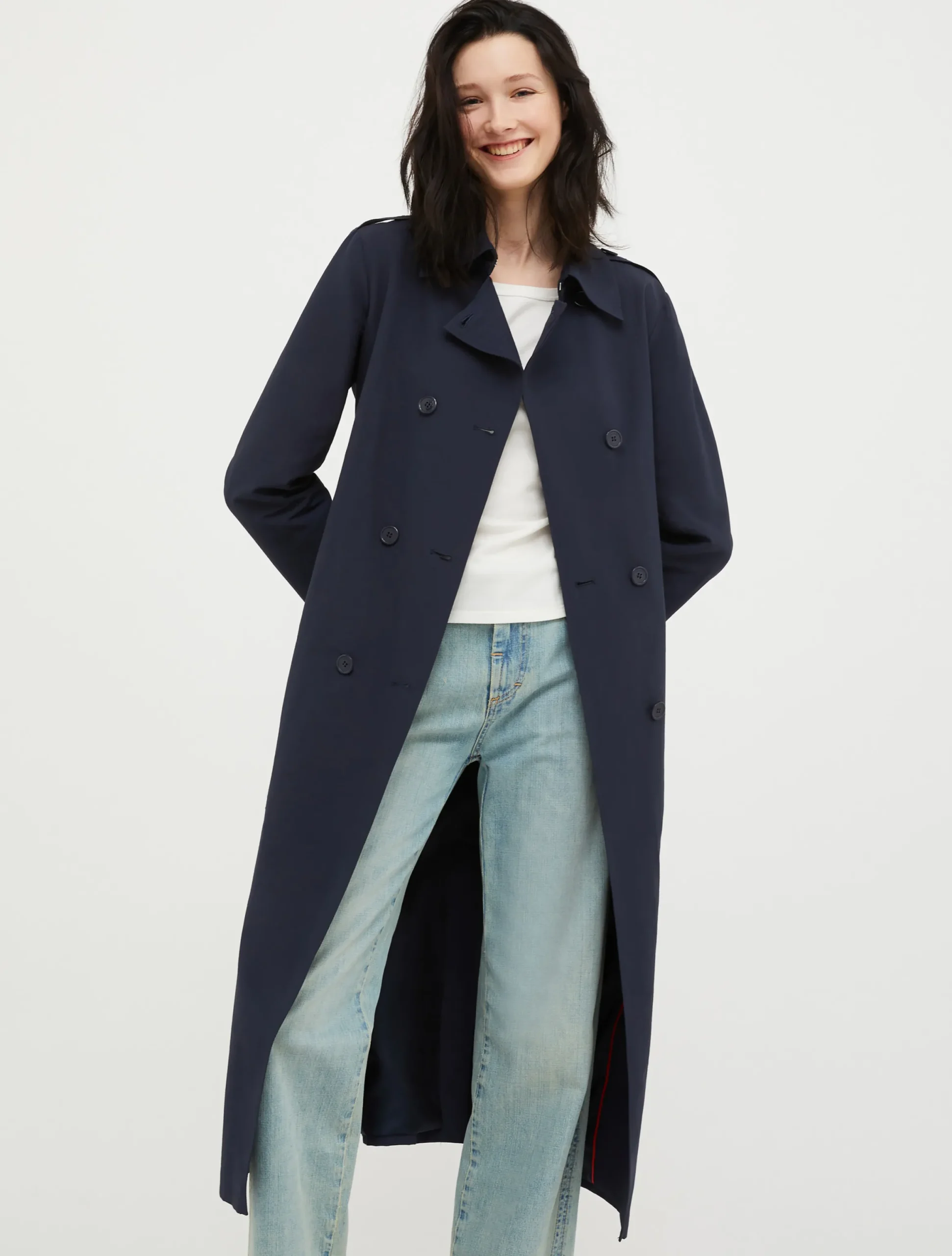 Double-breasted midi trench coat