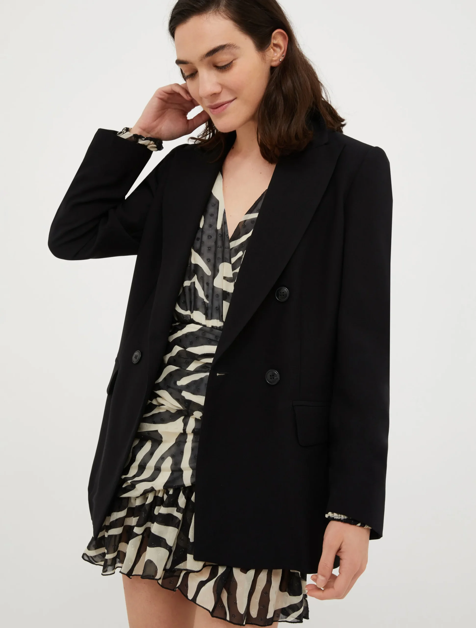Double-breasted satin blazer