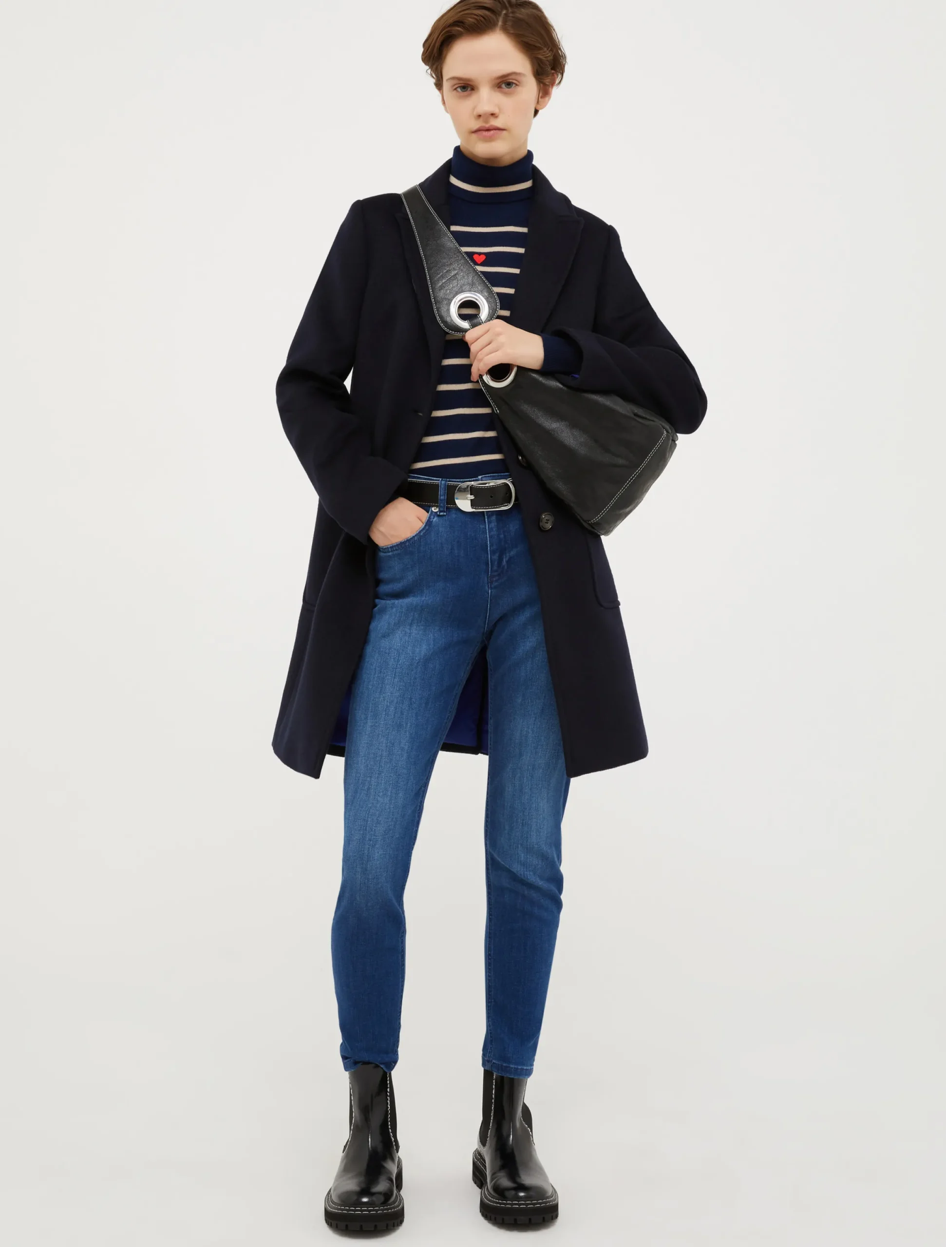 Double-faced wool-blend coat
