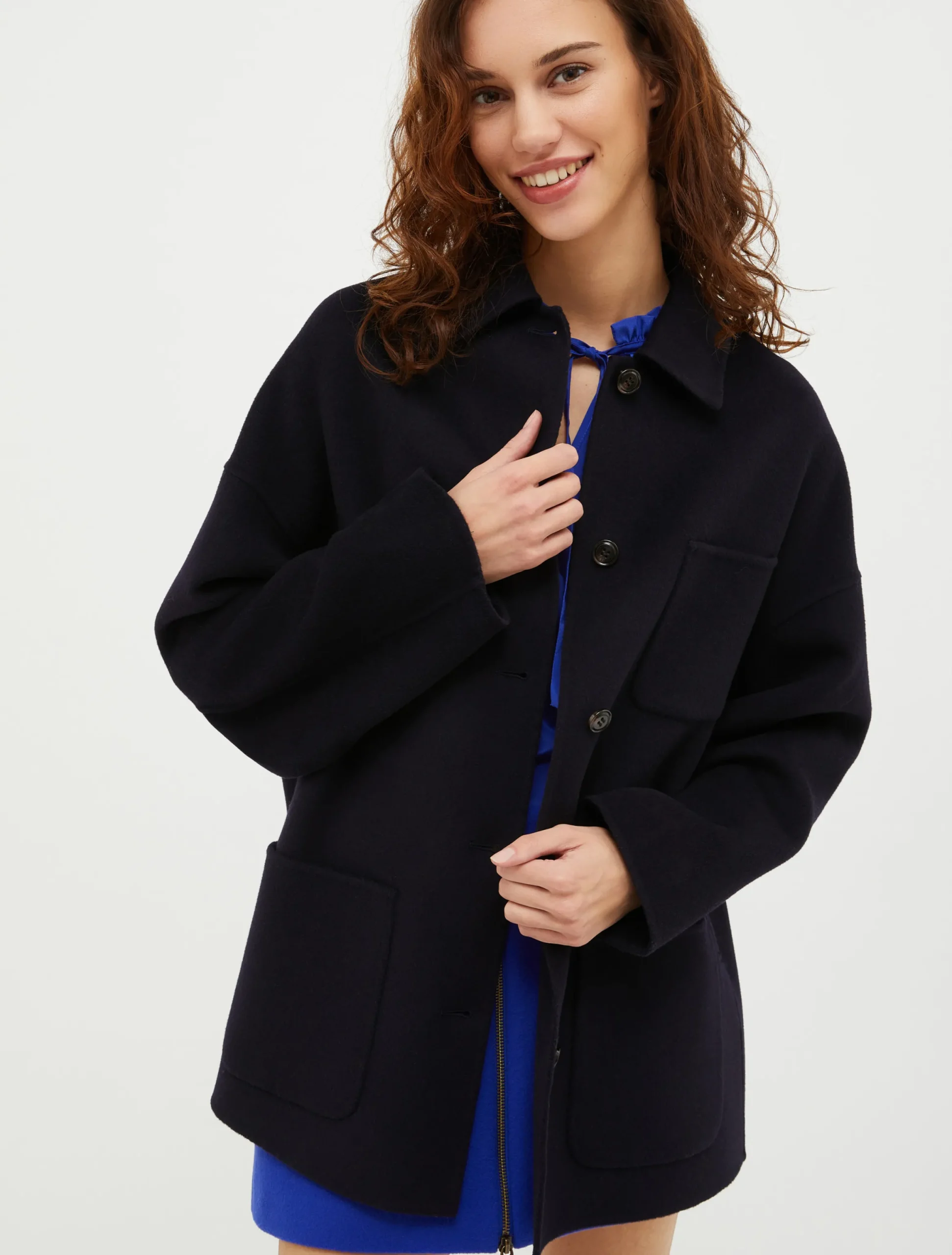 Double-faced wool-blend coat