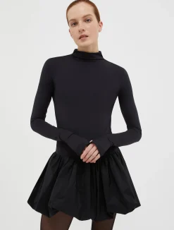 Flared jersey and taffeta mini dress