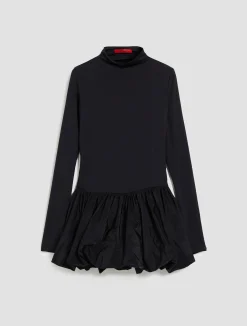 Flared jersey and taffeta mini dress