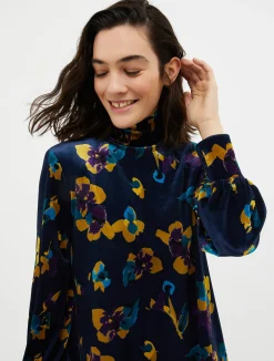 Floral velvet-jersey tunic dress