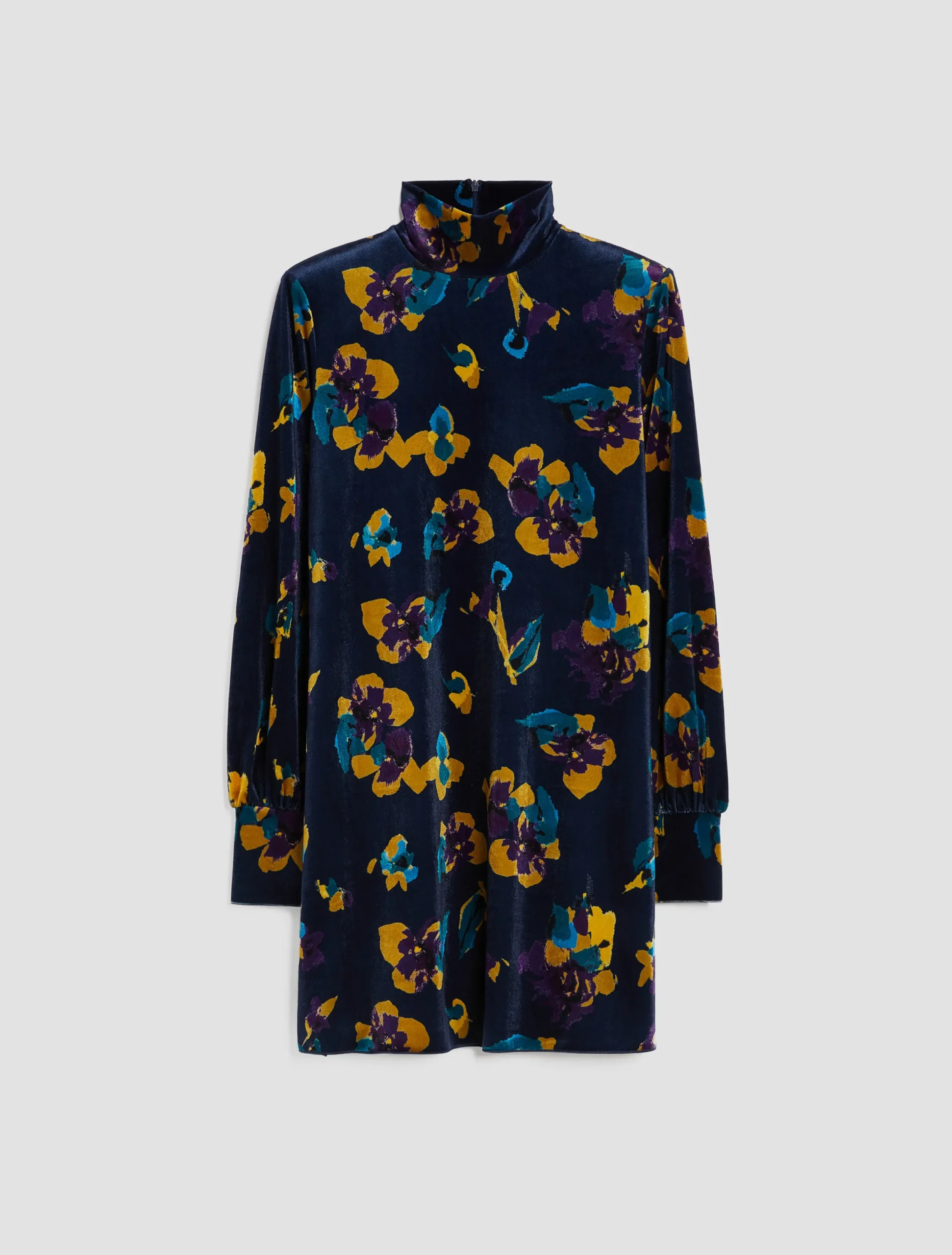 Floral velvet-jersey tunic dress