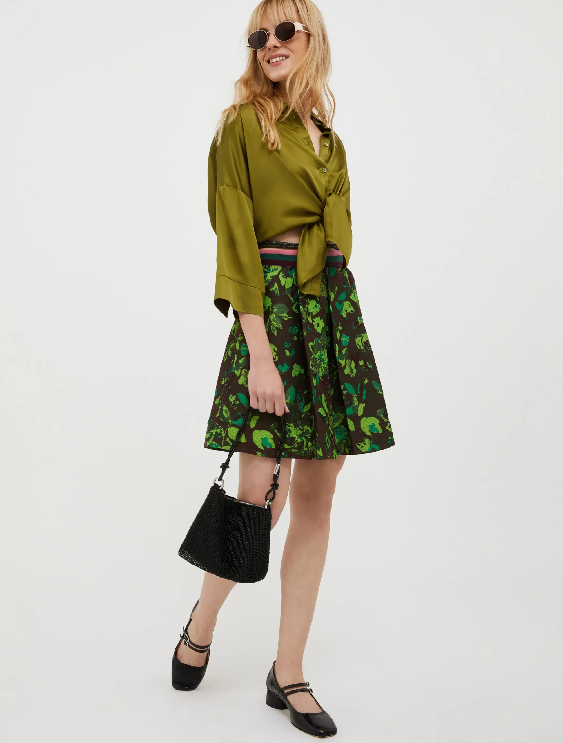 Floral-jacquard skirt