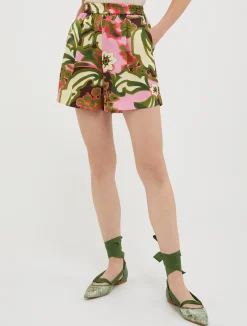 Floral-print satin shorts
