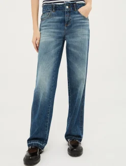 Frayed straight-cut faded jeans