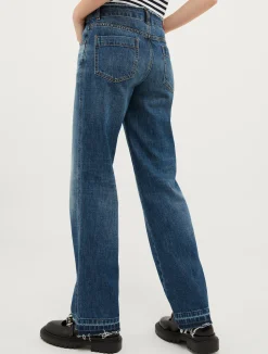 Frayed straight-cut faded jeans