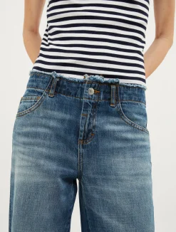 Frayed straight-cut faded jeans