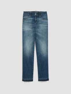 Frayed straight-cut faded jeans