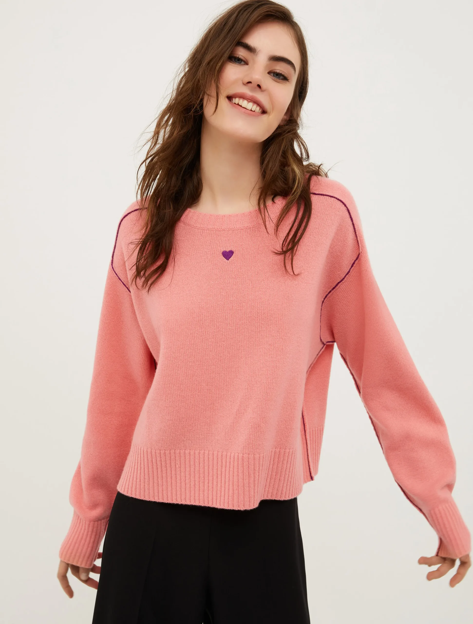 Heart-embroidered cashmere jumper