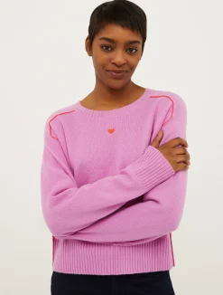 Heart-embroidered cashmere jumper