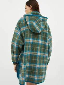 Hooded boiled wool-blend coat