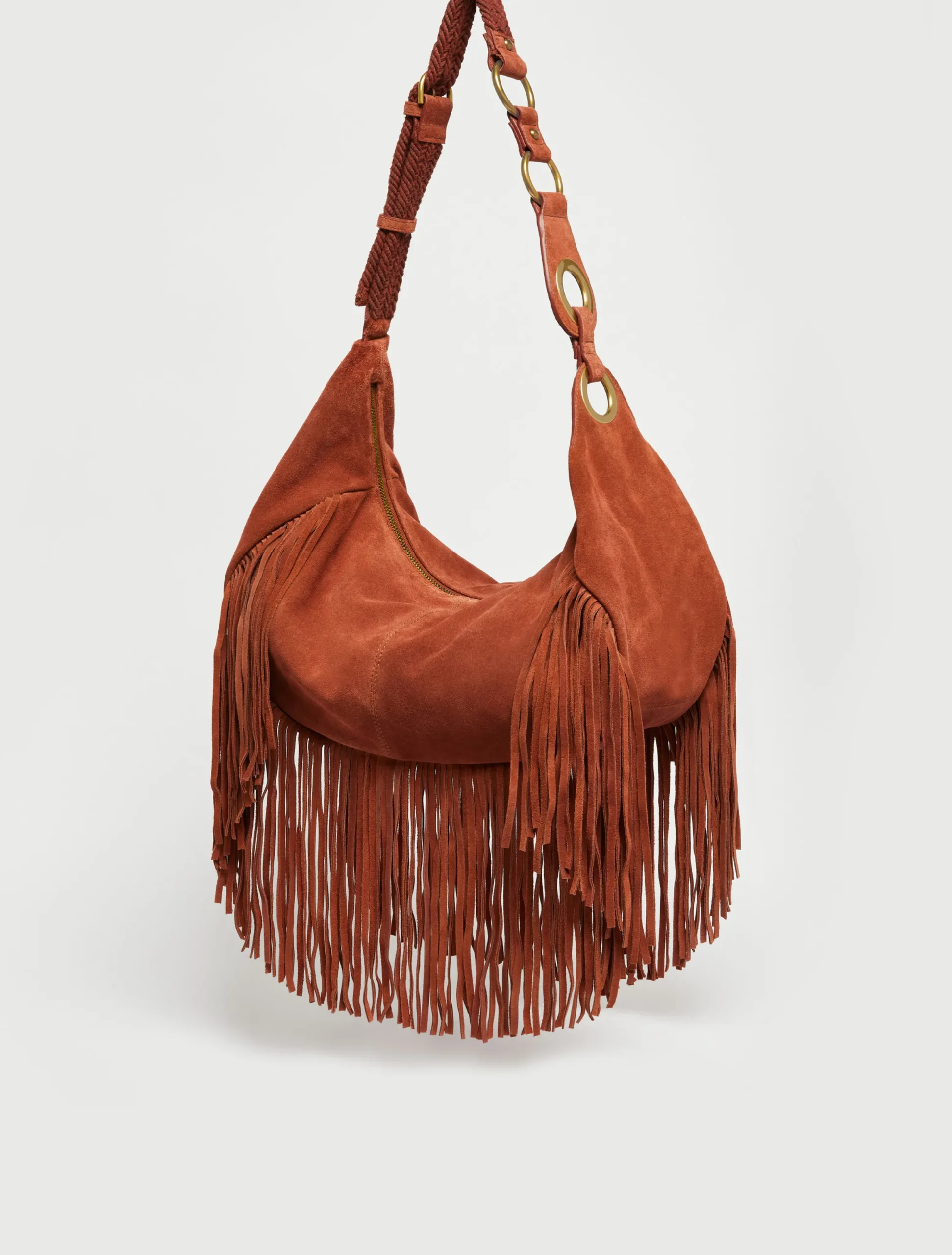 Hug fringed maxi hobo bag