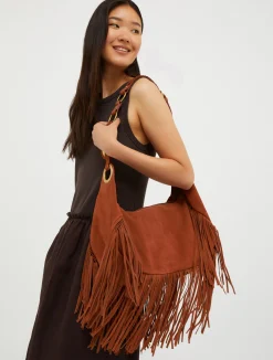 Hug fringed maxi hobo bag