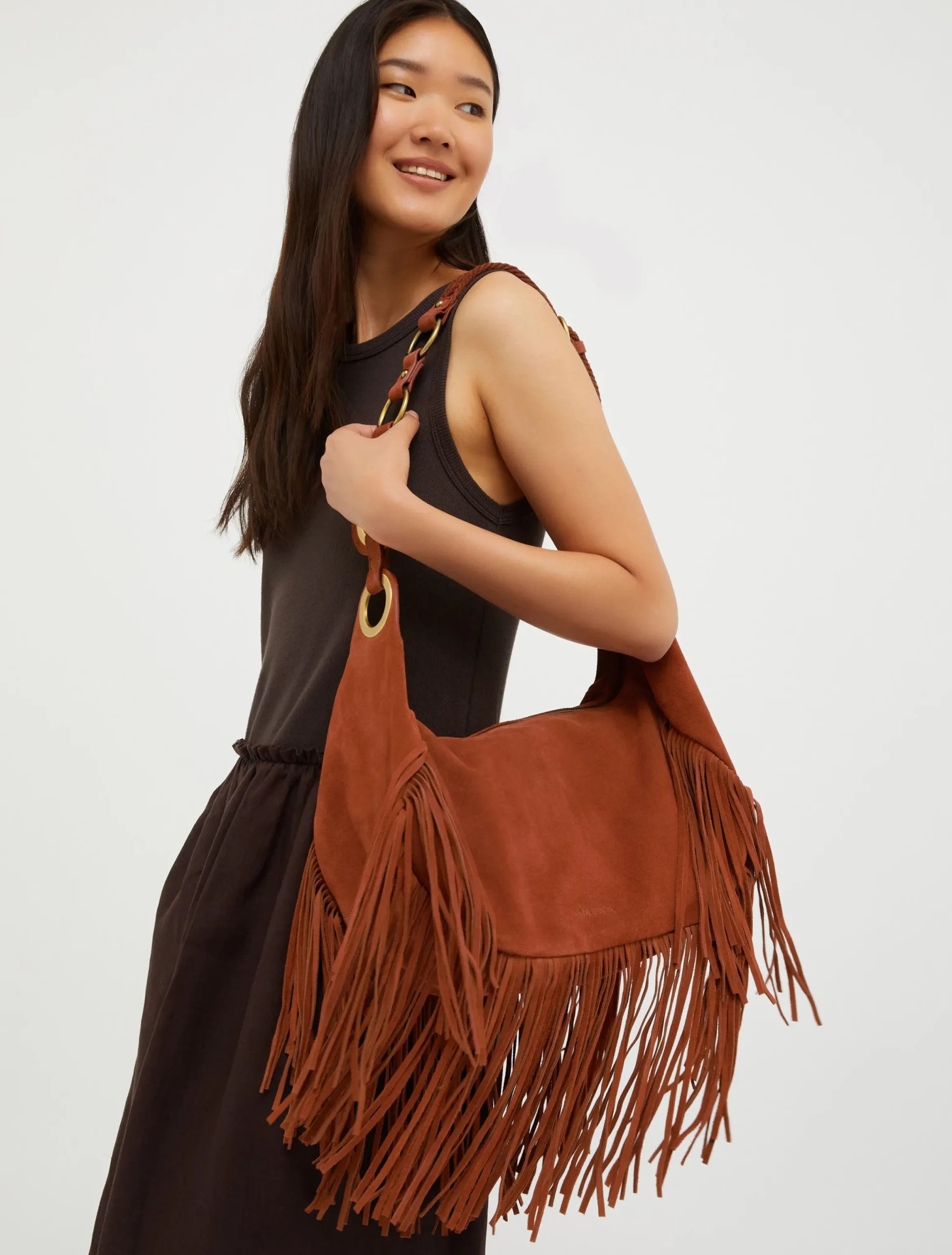 Hug fringed maxi hobo bag