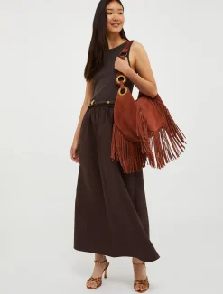 Hug fringed maxi hobo bag
